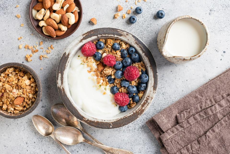 yogurt bowl with granola and berries