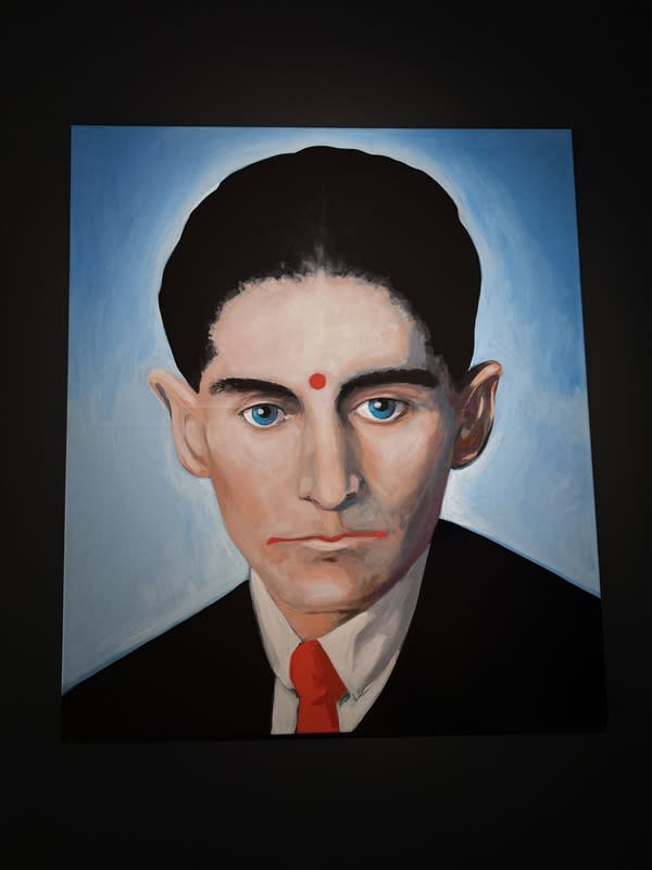 布拉格「卡夫卡式」展作品  卡夫卡被賣了 德國藝術家馬茲（Volker März）的作品〈卡夫卡被賣 了〉（Kafka is sold）。 中央社記者劉郁葶布拉格攝  113年5月10日 