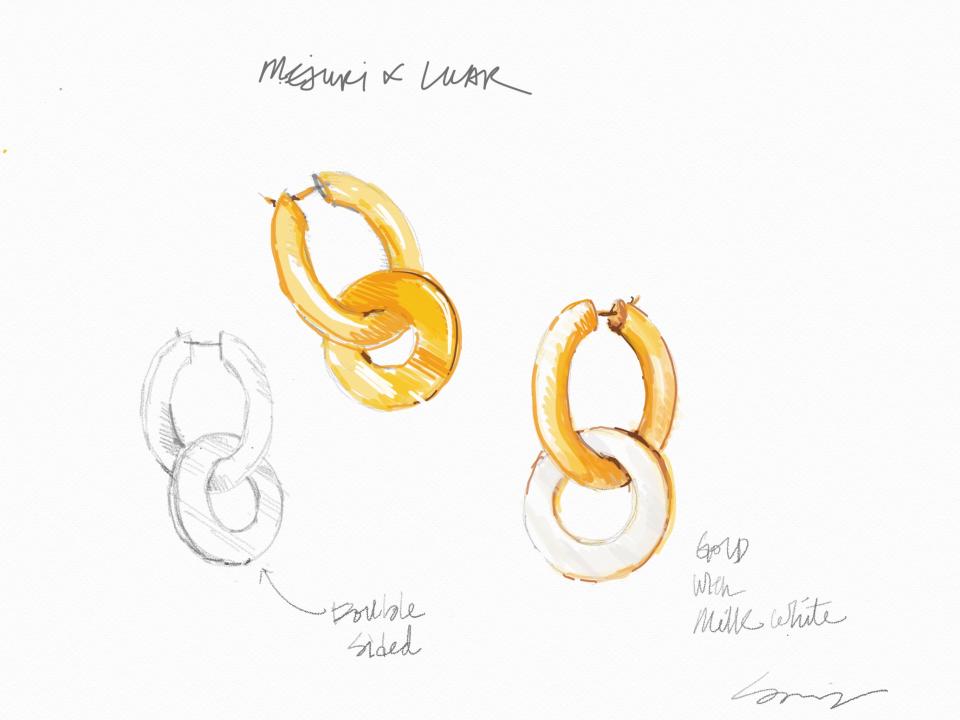 A rendering of the Luar and Mejuri convertible hoop earrings.