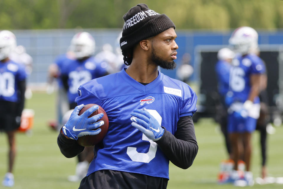 Damar Hamlin is inching closer to his in-game comeback with the Bills. (AP Photo/Jeffrey T. Barnes)