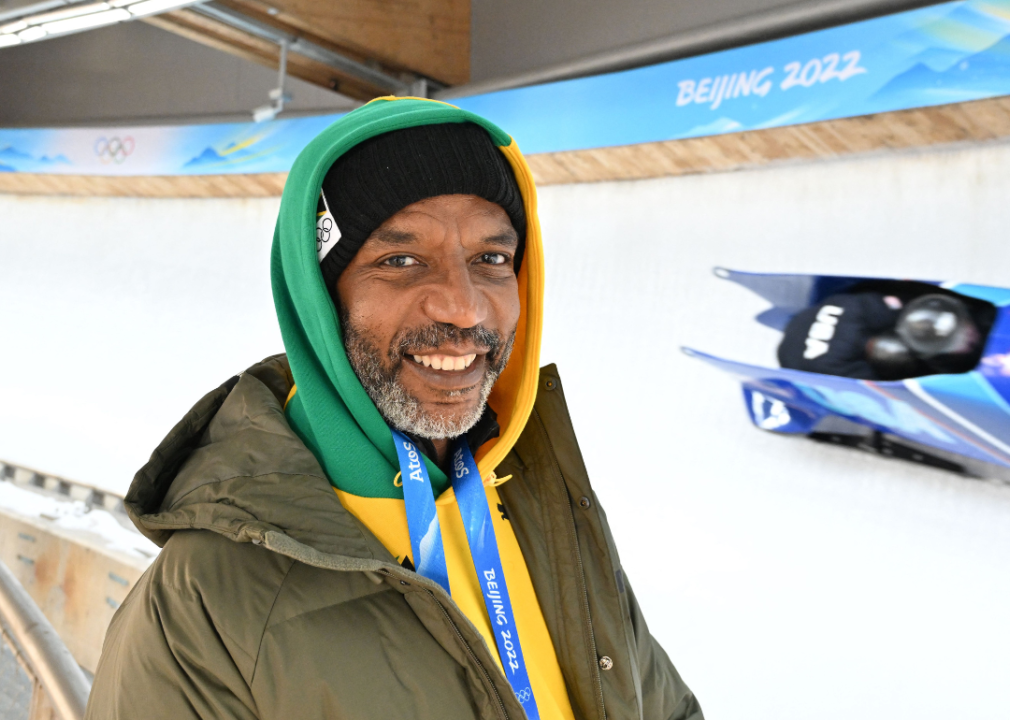 Jamaican former bobsleigh Olympian Chris Stokes, whose story was the basis of the film "Cool Runnings," poses for a photo at the Beijing 2022 Winter Olympic Games.