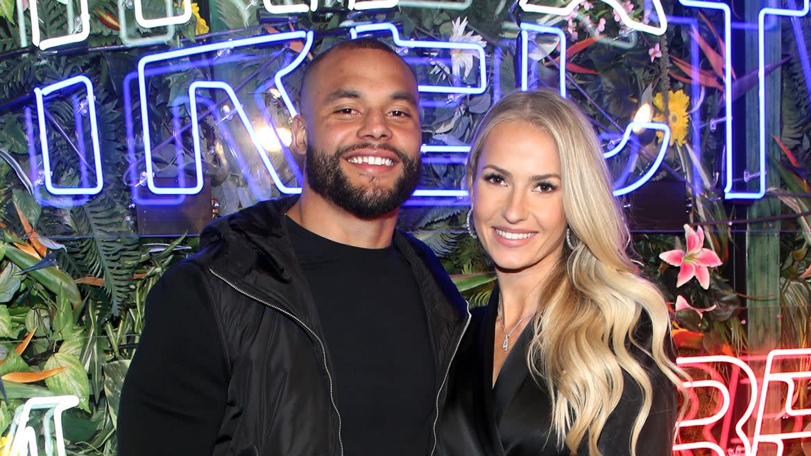 Dak Prescott and Natalie Buffett attend MaximBet Music at the Market Powered by DIRECTV on February 11, 2022 in Los Angeles, California