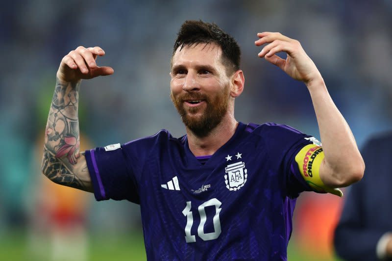 Lionel Messi plays for Argentina at the FIFA World Cup Group C match in 2022. File by Chris Brunskill/UPI