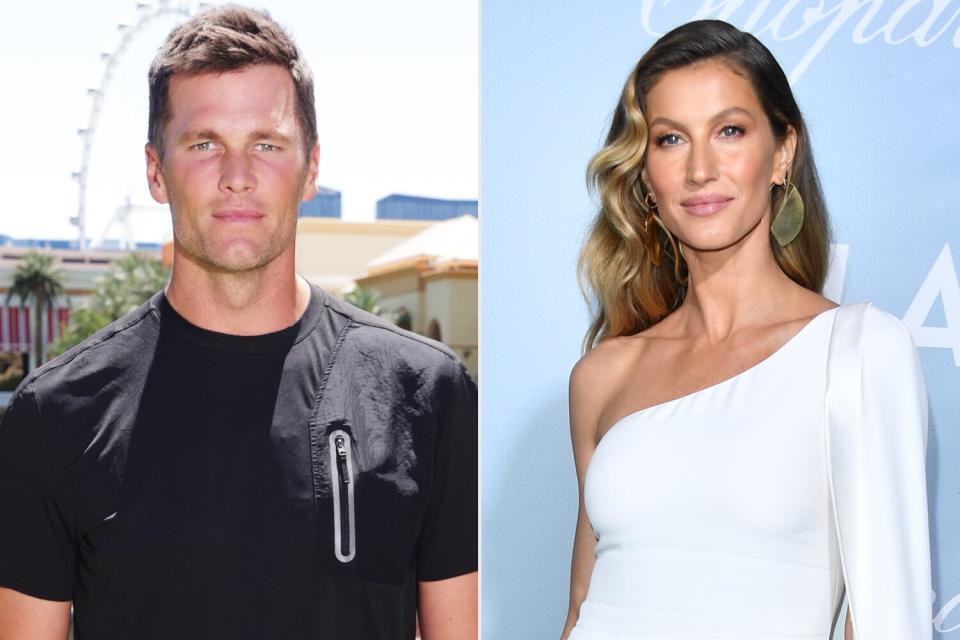 Tom Brady poses for a photo prior to Capital One's The Match VI - Brady &amp; Rodgers v Allen &amp; Mahomes at Wynn Golf Club on June 01, 2022 in Las Vegas, Nevada. (Photo by Carmen Mandato/Getty Images for The Match); Gisele Bündchen arrives at the 2019 Hollywood For Science Gala at Private Residence on February 21, 2019 in Los Angeles, California. (Photo by George Pimentel/Getty Images)