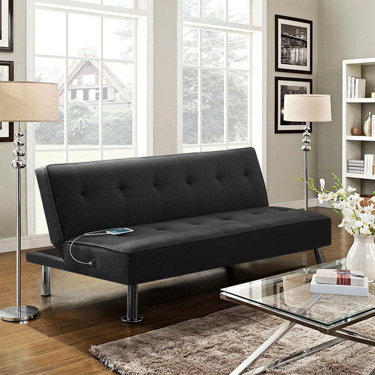 <p><a href="https://go.redirectingat.com?id=74968X1596630&url=https%3A%2F%2Fwww.walmart.com%2Fip%2FAlden-Design-Modern-Fabric-Convertible-Futon-with-USB-Black%2F667862340&sref=https%3A%2F%2Fwww.goodhousekeeping.com%2Fhome-products%2Fg44521703%2Fbest-futons%2F" rel="nofollow noopener" target="_blank" data-ylk="slk:Shop Now;elm:context_link;itc:0;sec:content-canvas" class="link rapid-noclick-resp">Shop Now</a></p><p>Fabric Convertible Futon</p><p>$152.00</p><p>walmart.com</p>