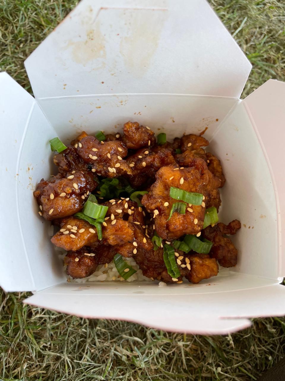 Orange chicken from Fat Dragon at the Indio Central Market.