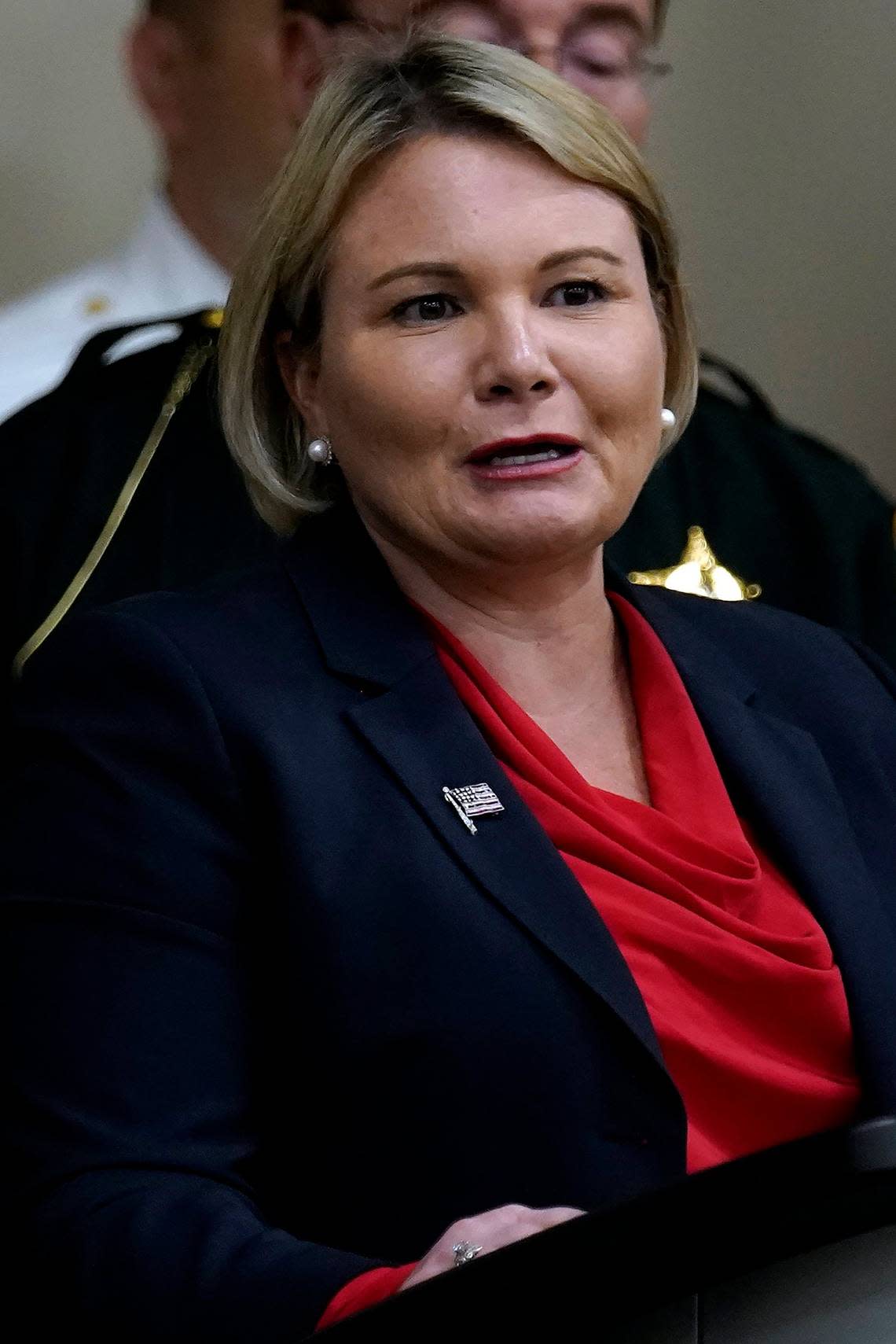 Judge Susan Lopez, acting state attorney for the 13th Judicial Circuit, speaks during a news conference with Florida Gov. Ron DeSantis Thursday, Aug. 4, 2022, in Tampa, Fla.