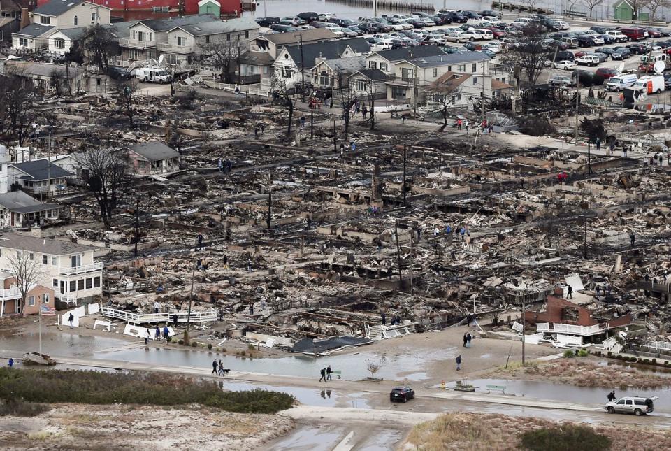 The remains of burned homes in the Breezy Point neighborhood of Queens after Sandy started a fire which destroyed 100 homes (Getty Images)