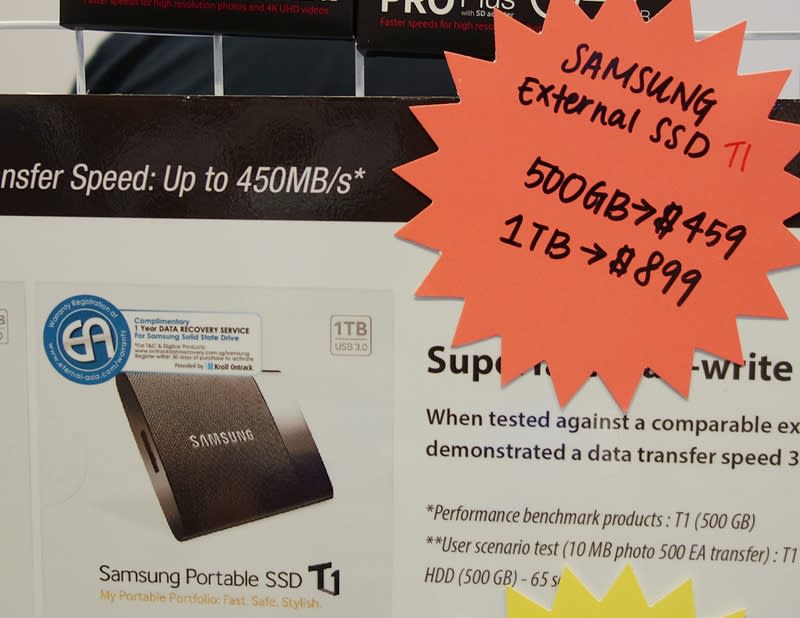 The Samsung Portable SSD T1 drives are available two capacities; 500GB (S$459) and 1TB (S$899). The 250GB version was a no-show; unlike in past shows. If you purchase the T1 drive now, you will entitled to Cold Storage vouchers, valued up to $150.