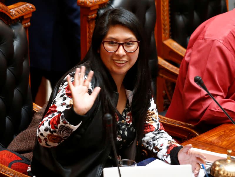 FILE PHOTO: Bolivia's Senate President Eva Copa waves during a congress session in La Paz