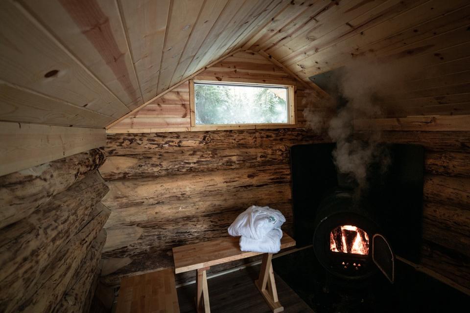 Interior of the sauna at Borealis Basecamp