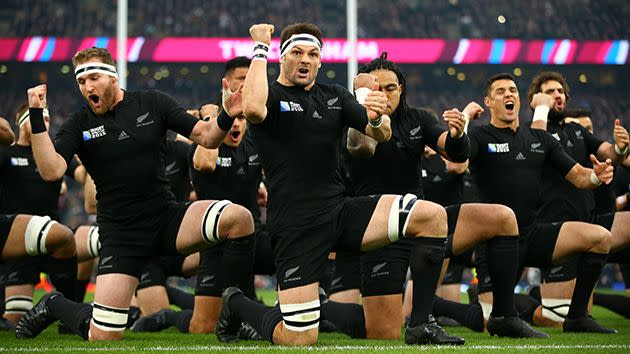 Richie McCaw leads the All Blacks against South Africa. Source: Getty