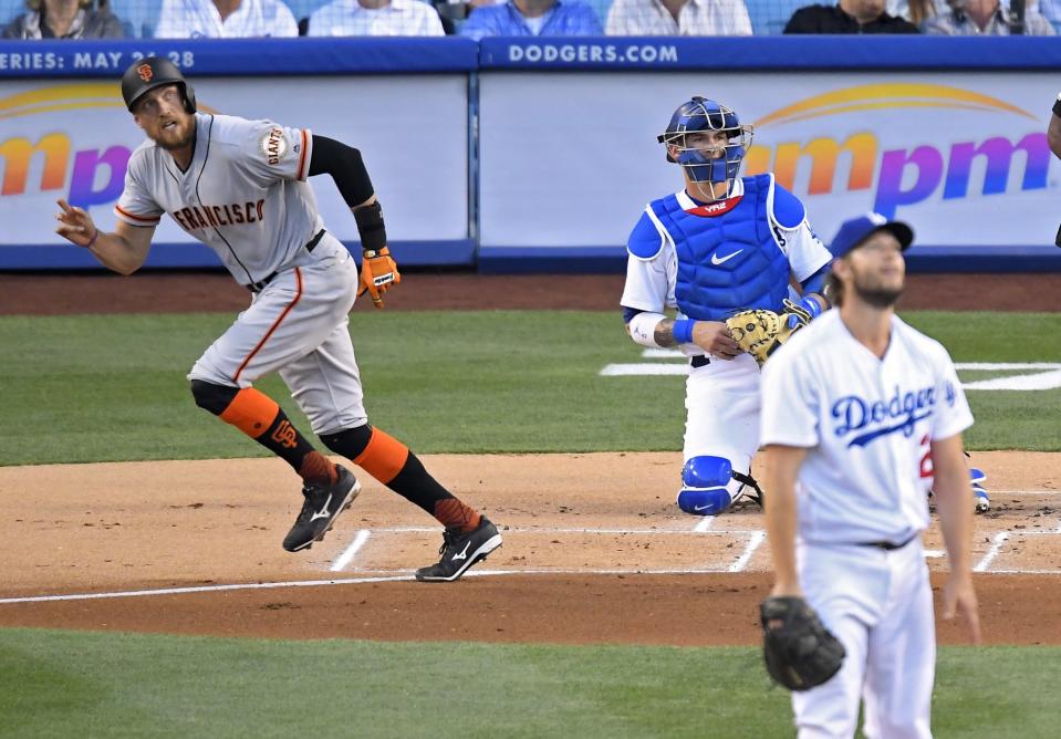 The Giants beat the Dodgers on Monday night at Dodger Stadium. (AP)