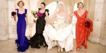 <p>It was the dress that started—and possibly ended?—the grand wedding of Carrie Bradshaw and John James Preston. Sadly, the Vivienne Westwood strapless satin ball gown Sarah Jessica Parker wore for the movie never made it down the aisle, but it did have its moment outside the New York Public Library.<br></p>