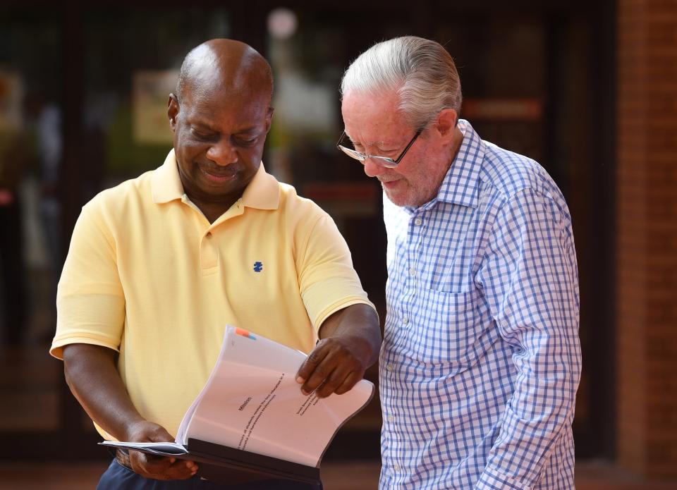 Bernard Bryan, left, community partner with Brevard Public Schools, is passionate about fixing the district inequalities in education. Here, he talks with Bob Barnes, founder of Aspiration Academy’s School of Enrichment and the Children’s Hunger Project.