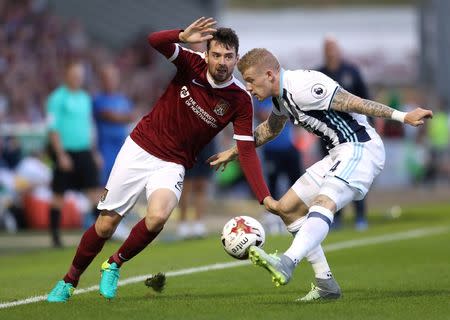 Football Soccer Britain - Northampton Town v West Bromwich Albion - EFL Cup Second Round - Sixfields Stadium - 23/8/16 Brendan Moloney of Northampton Town in action with James McClean of West Bromwich Albion Action Images via Reuters / John Clifton