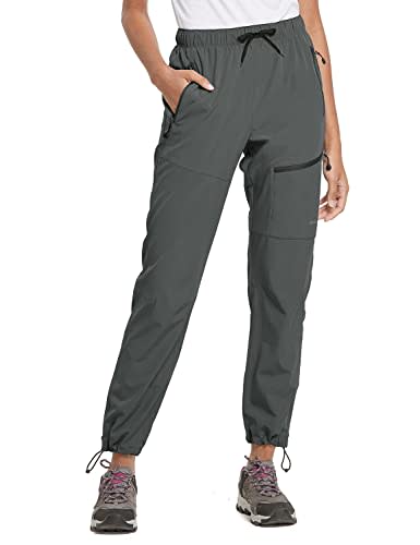BALEAF Women's Hiking Pants Quick Dry Water Resistant Lightweight Joggers Pant for All Seasons Elastic Waist Steel Gray Size XXL