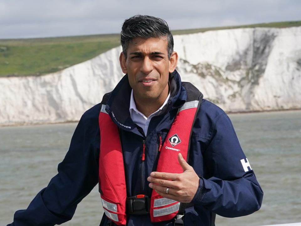 Rishi Sunak onboard Border Agency cutter HMC Seeker during a visit to Dover (PA)