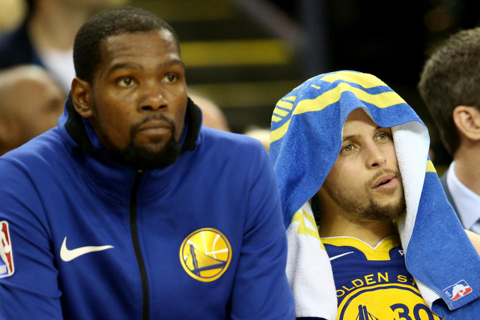 Kevin Durant and Steph Curry didn't have the close relationship Durant wanted, but Curry still flew from China to NY to thank him for everything he'd done for the Warriors. (Photo by Ray Chavez/MediaNews Group/The Mercury News via Getty Images)