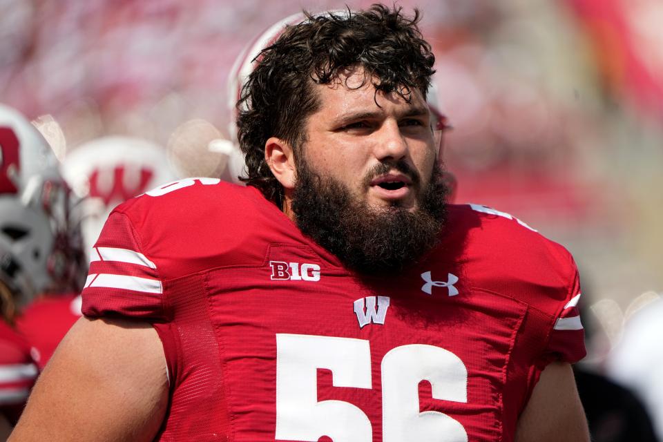 Wisconsin's Joe Brunner, a graduate of Whitefish Bay High School, is probably best suited to play inside but has been working at left tackle on the No. 1 line during spring practice.