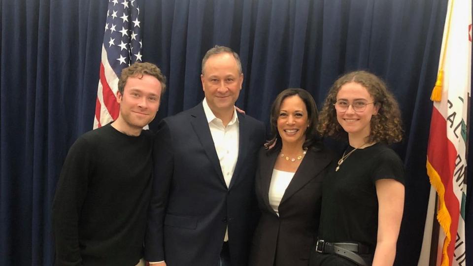 May 2019: Kamala Harris and Doug Emhoff embrace their modern family