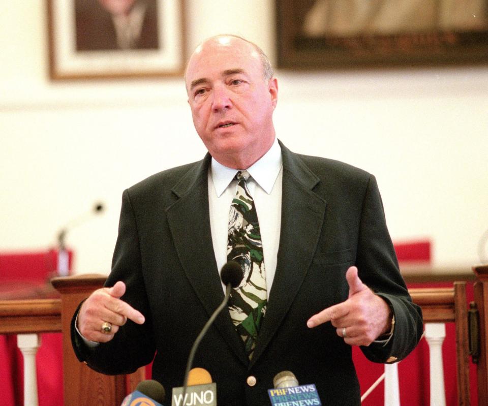 Palm Beach Police Chief Joseph Terlizzese comments on the arrest of Kim Duane Cain during a press conference in 1999 at Town Hall. Cain was convicted in the murder of resident Geraldine Pucillo.