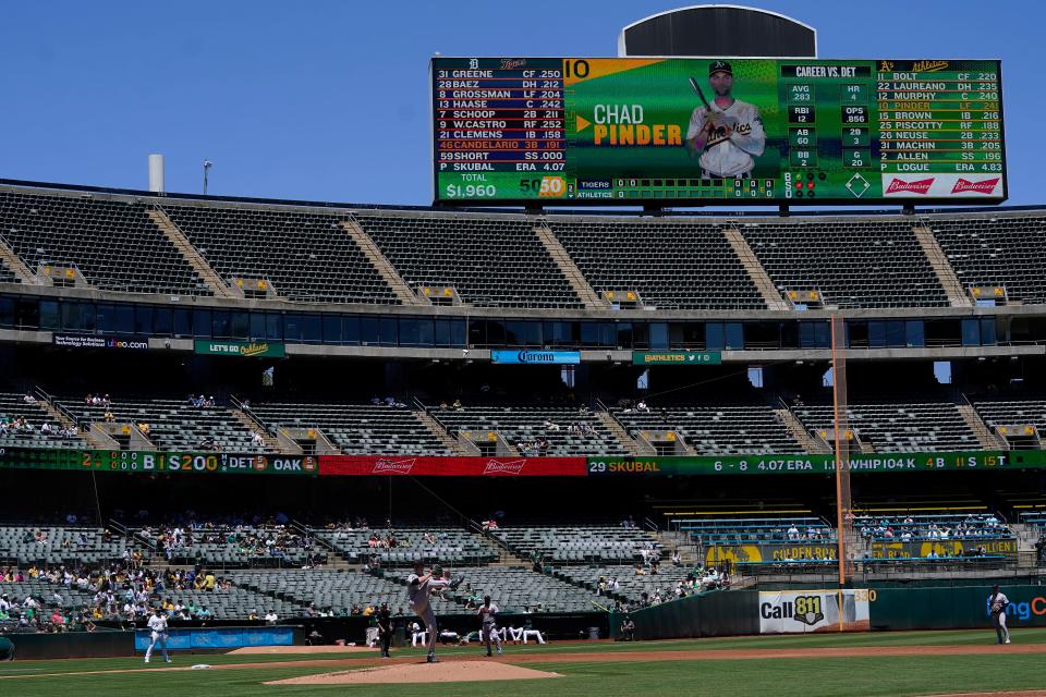 Detroit's Tarik Skubal pitches against the Oakland Athletics during the second inning of the first baseball game of a doubleheader in Oakland, California, on Thursday.