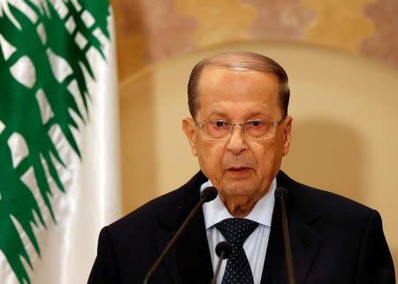 Christian politician and FPM founder Michel Aoun talks during a news conference in Beirut, Lebanon October 20, 2016. REUTERS/Mohamed Azakir