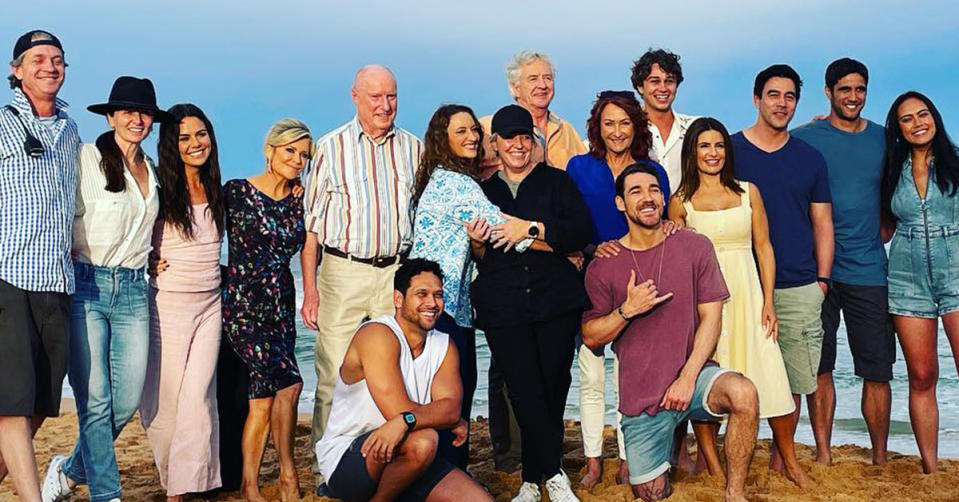 Home and Away cast take a photo on Palm Beach