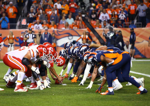 Denver Broncos fans before the start of an NFL football game