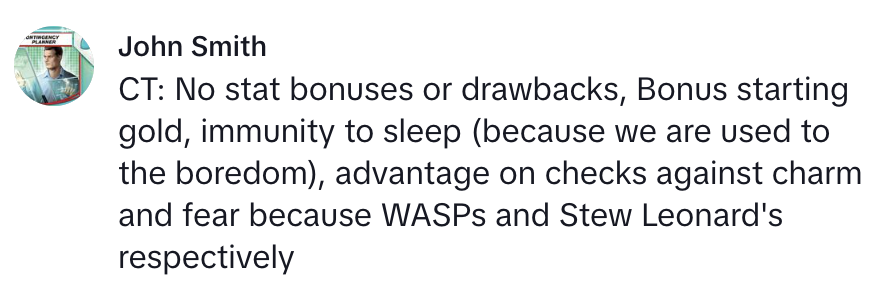 A person sharing stat bonuses about Connecticut