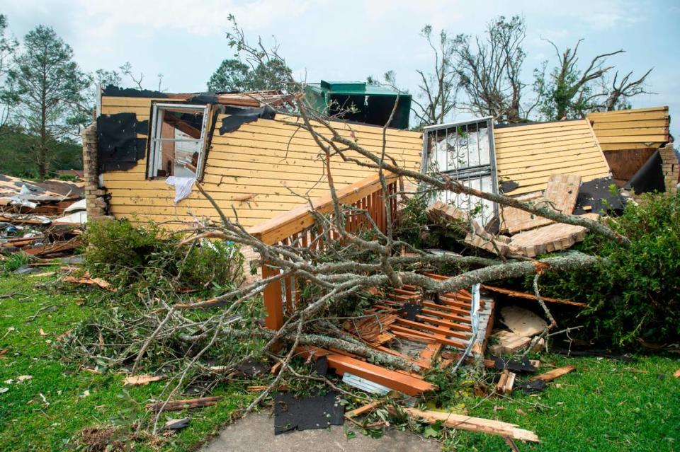 A destroyed home in Moss Point on Tuesday, June 20, 2023, after a tornado tore through the town on Monday.