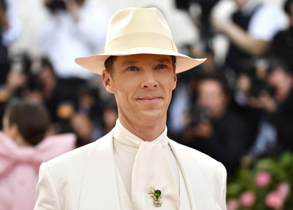 FILE - In this May 6, 2019, file photo, Benedict Cumberbatch attends The Metropolitan Museum of Art's Costume Institute benefit gala celebrating the opening of the "Camp: Notes on Fashion" exhibition in New York. Cumberbatch turns 44 on July 19. (Photo by Charles Sykes/Invision/AP, File)