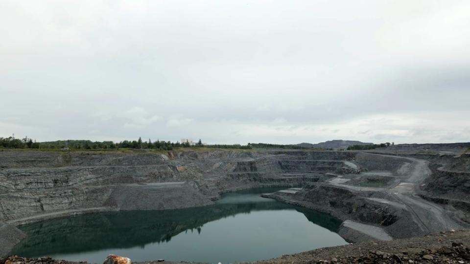 The inactive Touquoy gold mine in Moose River, N.S., pictured in 2024. The open pit is filling with groundwater and rainwater.