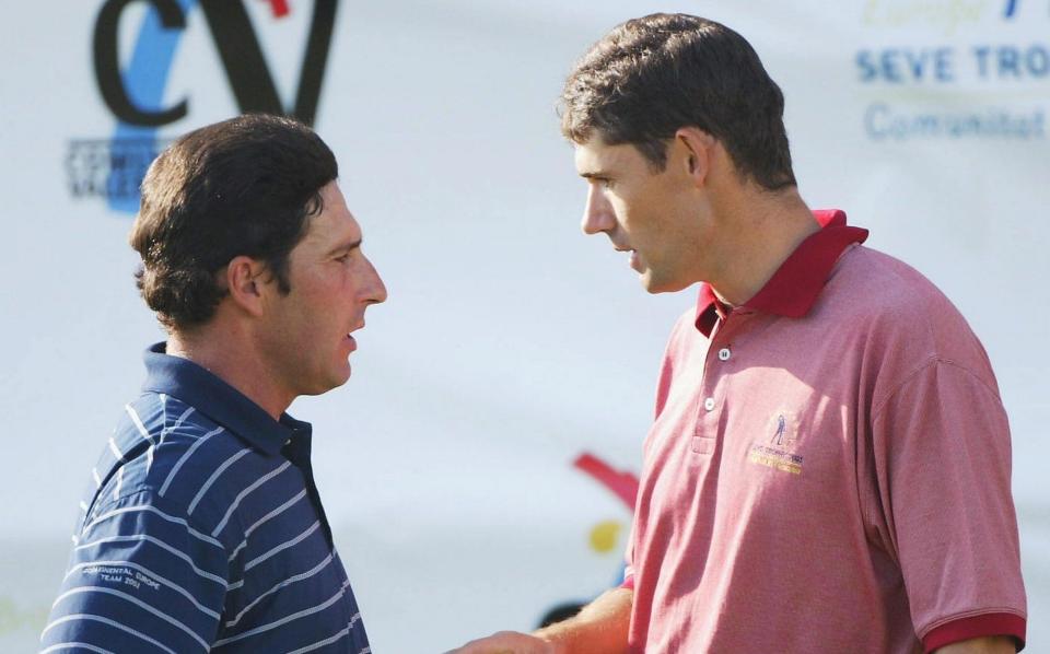 Jose Maria Olazabal and Padraig Harrington discuss the incident after their round. - GETTY IMAGES