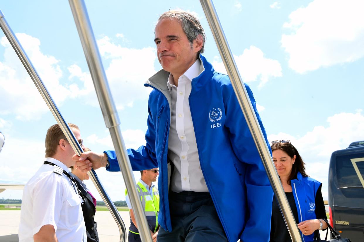 International Atomic Energy Agency (IAEA) Chief Rafael Grossi he boards a plane for a visit to the Zaporizhzhia nuclear power plant in Energodar, Ukraine (International Atomic Energy Agen)