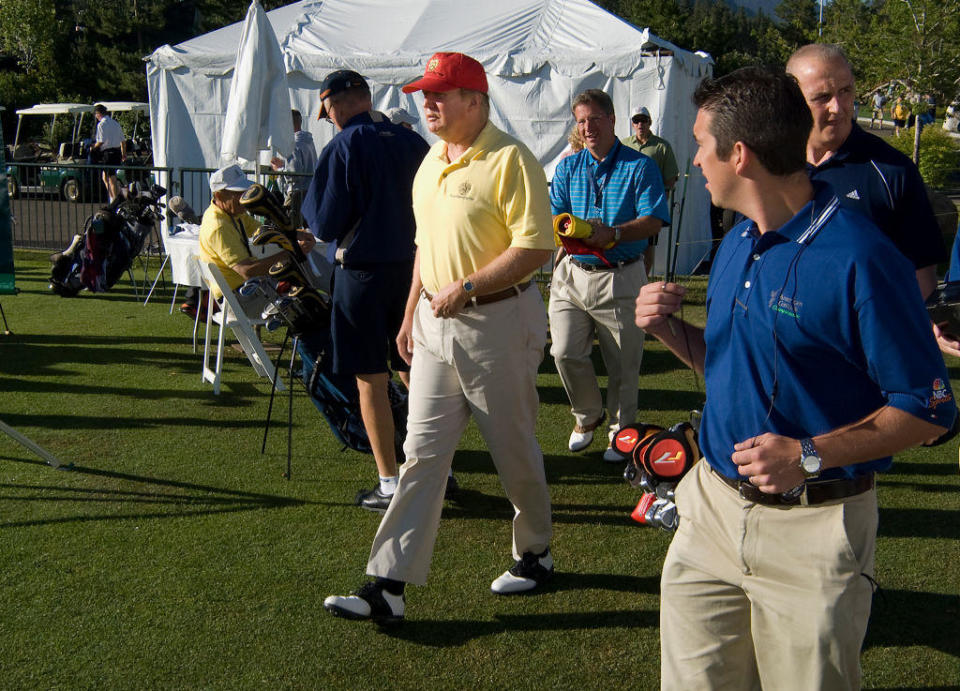 Donald Trump plays in the 2006 American Century Celebrity Golf Tournament played at the Edgewood Tahoe golf course in Nevada. / Credit: John Cordes/Icon Sportswire via Getty Images