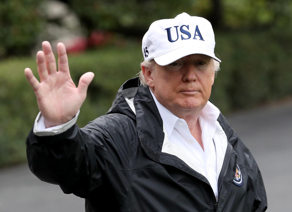 President Donald Trump leaves&nbsp;the White House on Thursday for Florida, where he was scheduled to view relief efforts in the wake of Hurricane Irma. Trump also spoke about&nbsp;reports on his&nbsp;meeting with Democratic leaders this week about a proposed deal on DACA. (Photo: Win McNamee via Getty Images)