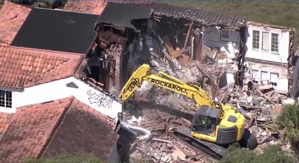 An aerial of the demolition process. WFLA