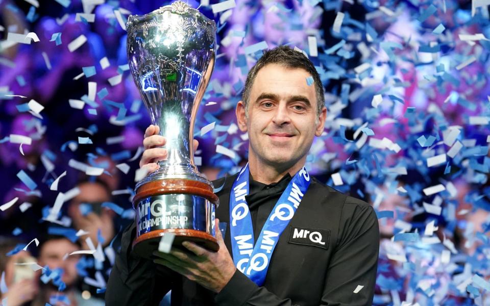 Ronnie O'Sullivan with the trophy after winning the 2023 UK Championship