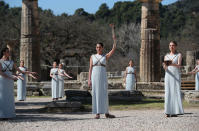 The Tokyo 2020 Olympics torch lighting ceremony in ancient Olympia was held without spectators.