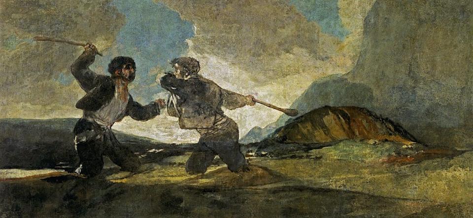 <em>Duelo a garrotazos</em> de Francisco de Goya y Lucientes que representa las ‘dos Españas’ ya en el siglo XIX. <a href="https://commons.wikimedia.org/wiki/File:Francisco_de_Goya_y_Lucientes_-_Duelo_a_garrotazos.jpg" rel="nofollow noopener" target="_blank" data-ylk="slk:Museo del Prado / Wikimedia Commons;elm:context_link;itc:0;sec:content-canvas" class="link ">Museo del Prado / Wikimedia Commons</a>