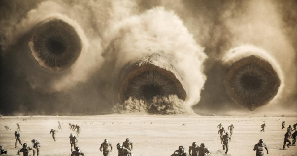 A scene featuring the sandworms from "Dune: Part Two."