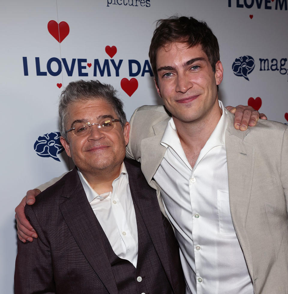 Patton Oswalt (L) and James Morosini attend the Los Angeles red carpet premiere of "I Love My Dad" at Largo at the Coronet on August 04, 2022 in Los Angeles, California.