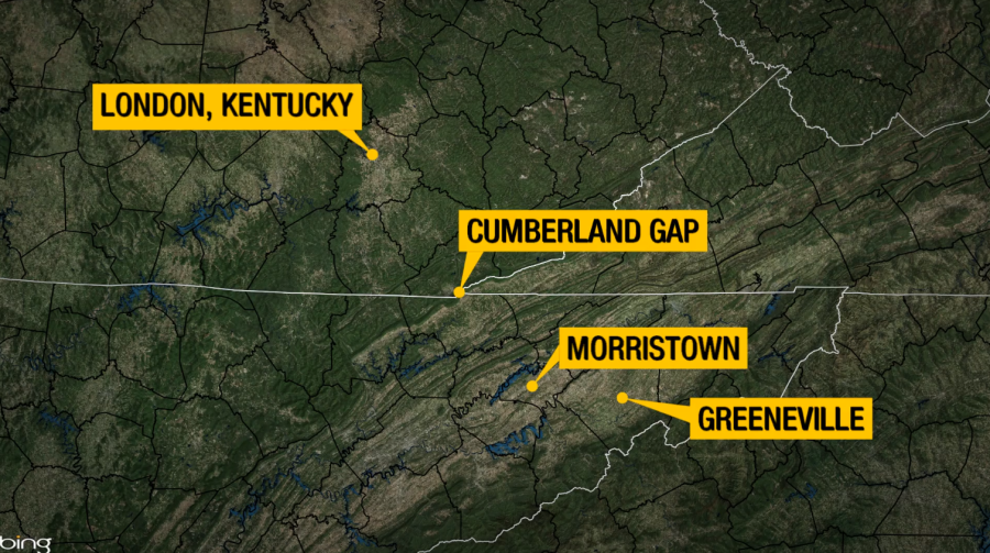 <strong><em>A map showing places along the route that took Sean Williams from London, Ky. to Greeneville Oct. 18, where he escaped from a van. (Photo: WJHL)</em></strong>