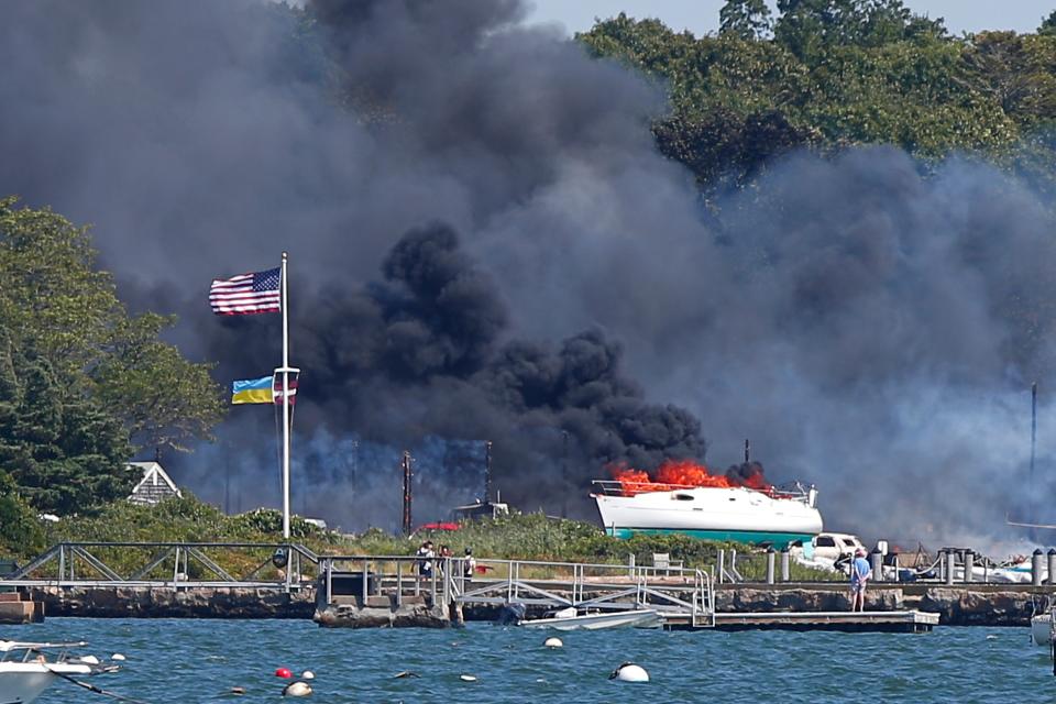 A multi alarm fire rips through the Mattapoisett Boat Yard on Ned's Point Road in Mattapoisett.