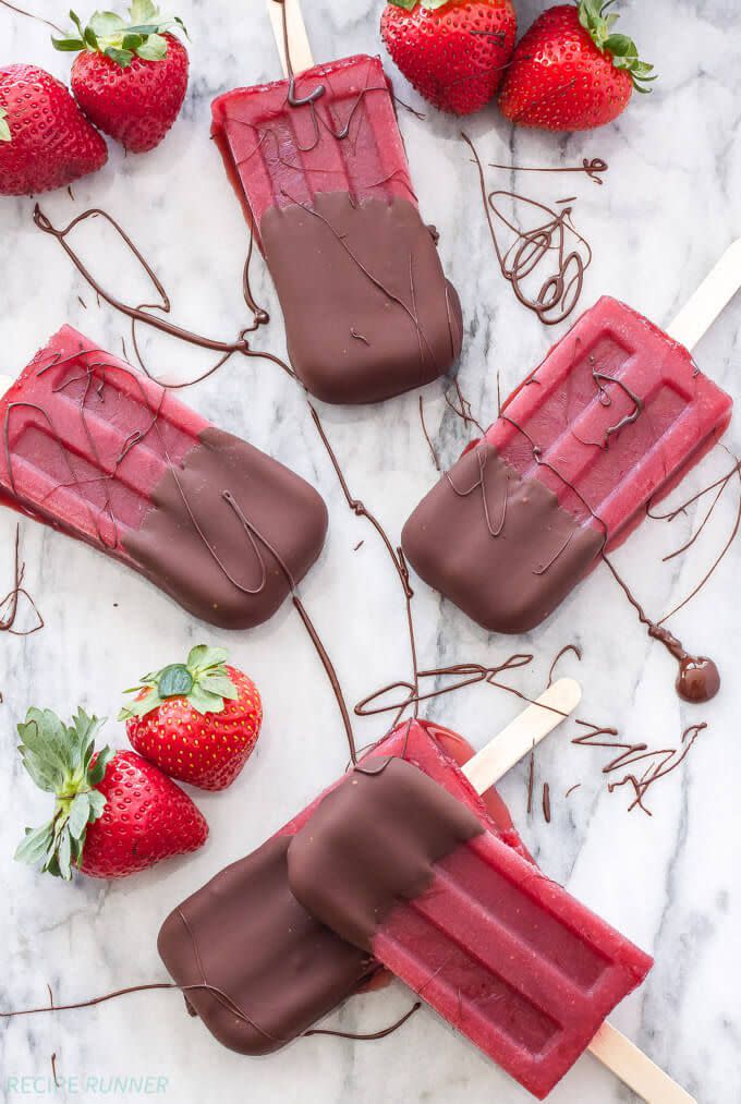 Chocolate-Dipped Strawberry Red Wine Popsicles