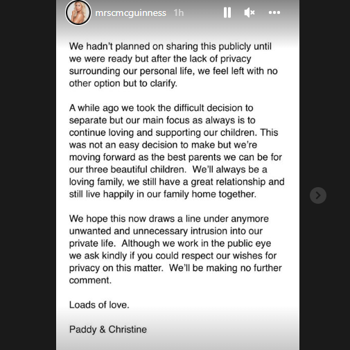 Christine and Paddy McGuinness have split. (Christine McGuinness Instagram)