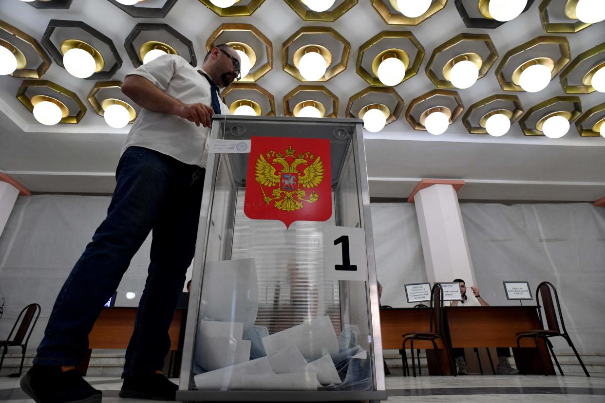 A man casts his ballot on the first day of local elections in Russia, at a polling station in Rostov (AFP via Getty Images)
