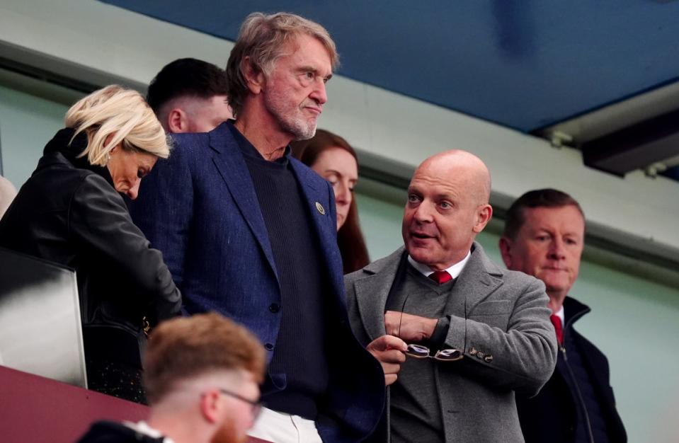 United co-owner Sir Jim Ratcliffe and Ineos director of sport Sir Dave Brailsford were at Villa Park  (Mike Egerton/PA)